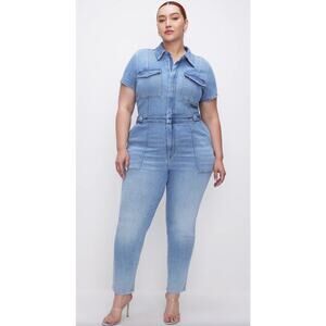 Good American Fit For Success Utility Denim Jumpsuit Womens Plus Size 4X New